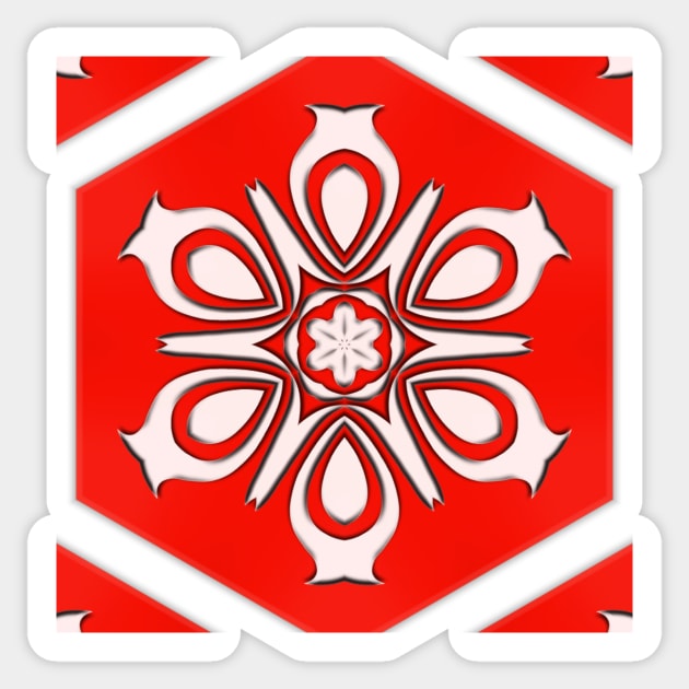 Bright Red Kaleidoscope Pattern (Seamless) 1 Sticker by Swabcraft